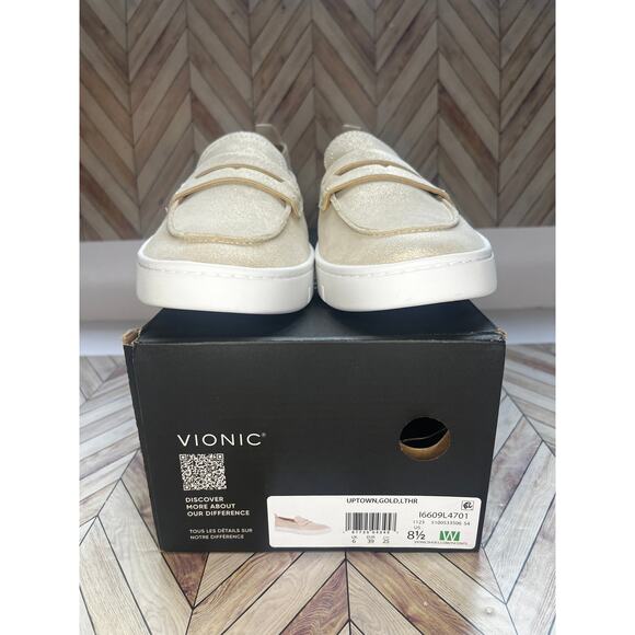 NWT Vionic Uptown Metallic Slip On Penny Loafer Flat Gold Leather Women's US 8.5 - Picture 9 of 10